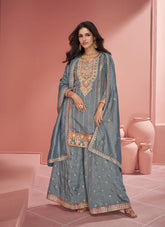 Interesting Sharara Suit in Grey
